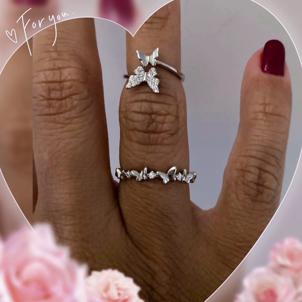 💝925 sterling silver butterfly dainty wedding band sister friendship ring gift - Picture 5 of 8